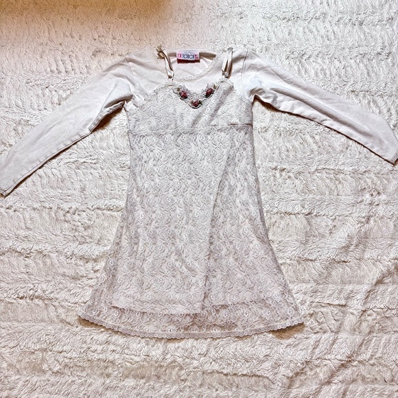 Vintage Other - Vintage 90’s L.A. Touch Ivory Lace Dress | Floral Rosettes & Pearl Details girls